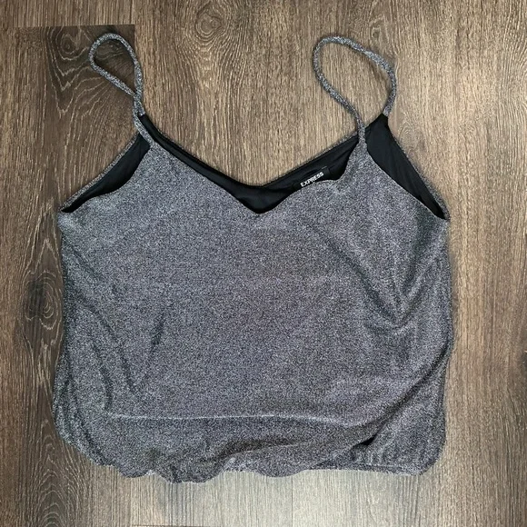 Express Black and Silver Crop Top - Picture 1 of 3
